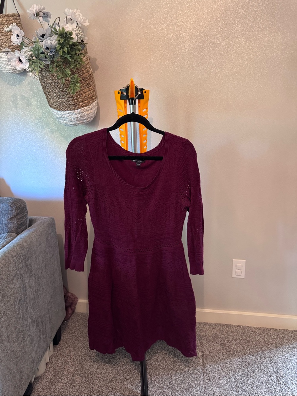 American Eagle Plum Knit Scoop-Neck Fit & Flare Dress Size M